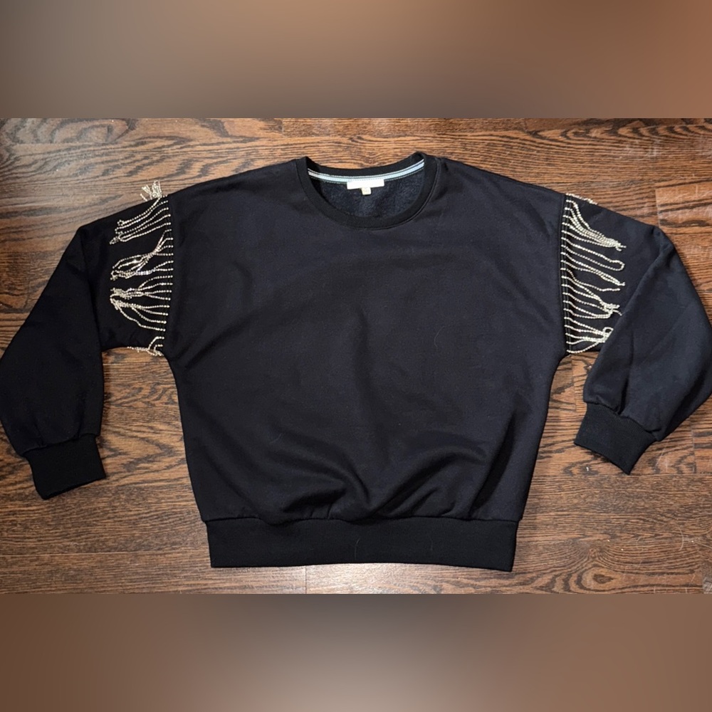 Skies are Blue Sweatshirt with Rhinestone Beaded Sleeves - Picture 2 of 9